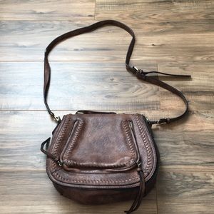Brown leather purse.